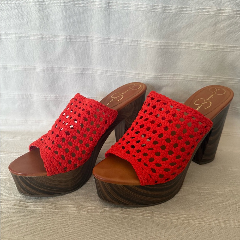 Jessica Simpson Red Crochet Platform Mules